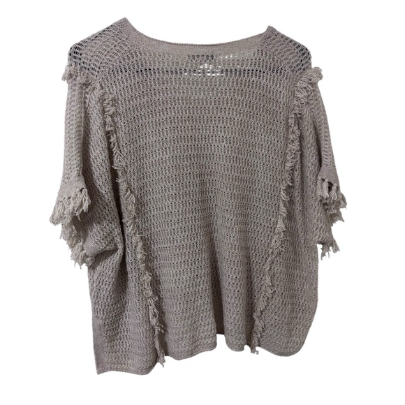 Madewell cream fringe short sleeve pullover knit poncho blouse size M - Picture 2 of 13